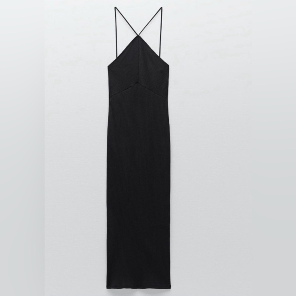 Zara Black Ribbed Halter Midi Dress